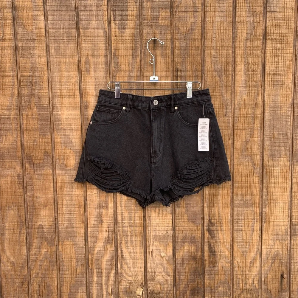 NWTS Abrand High Rise Black Distressed Jean Shorts